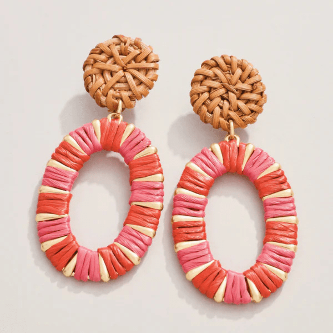 Spartina Straw Oval Earrings - Red - Spartina