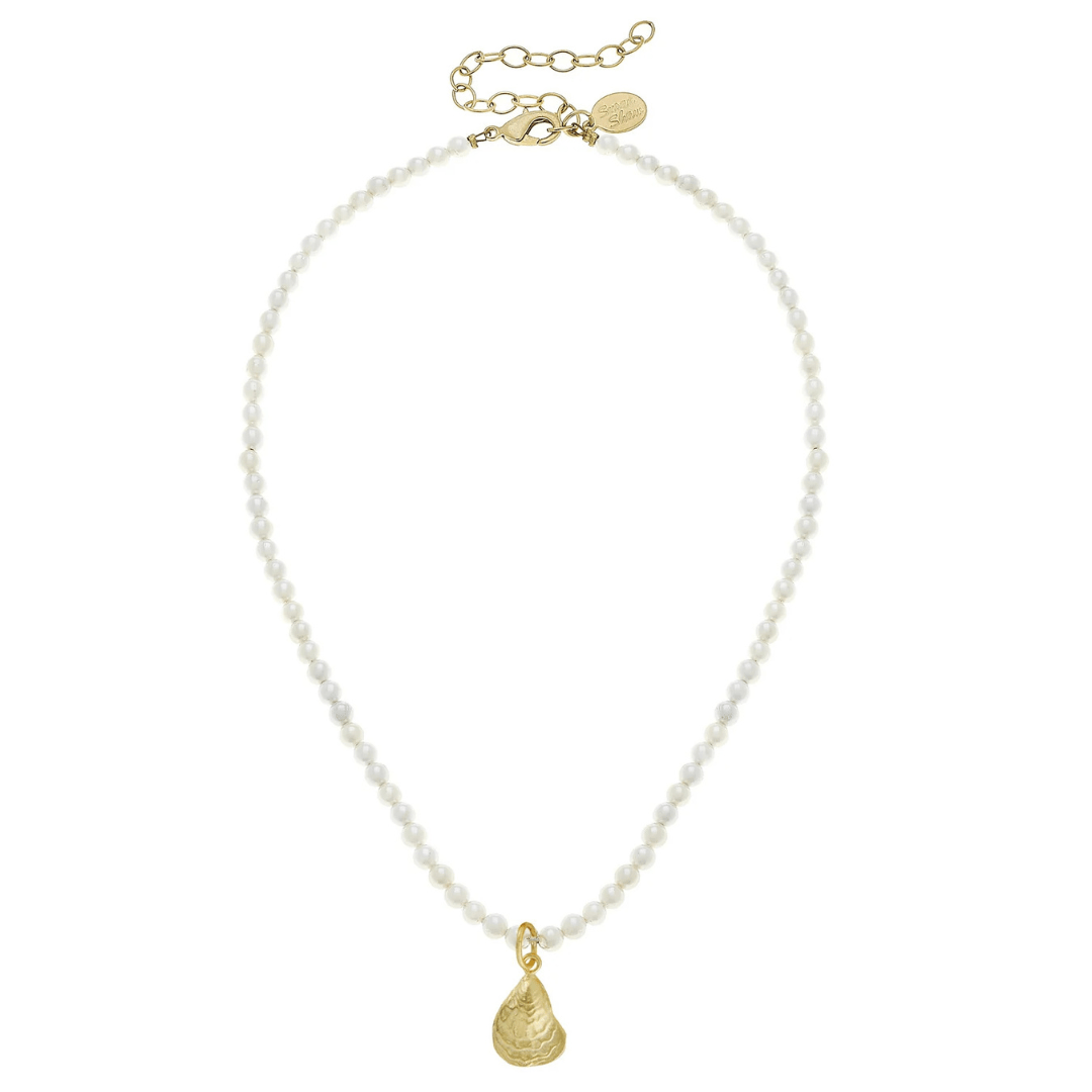 Susan Shaw Gold Oyster on Shell Pearl Necklace - Susan Shaw