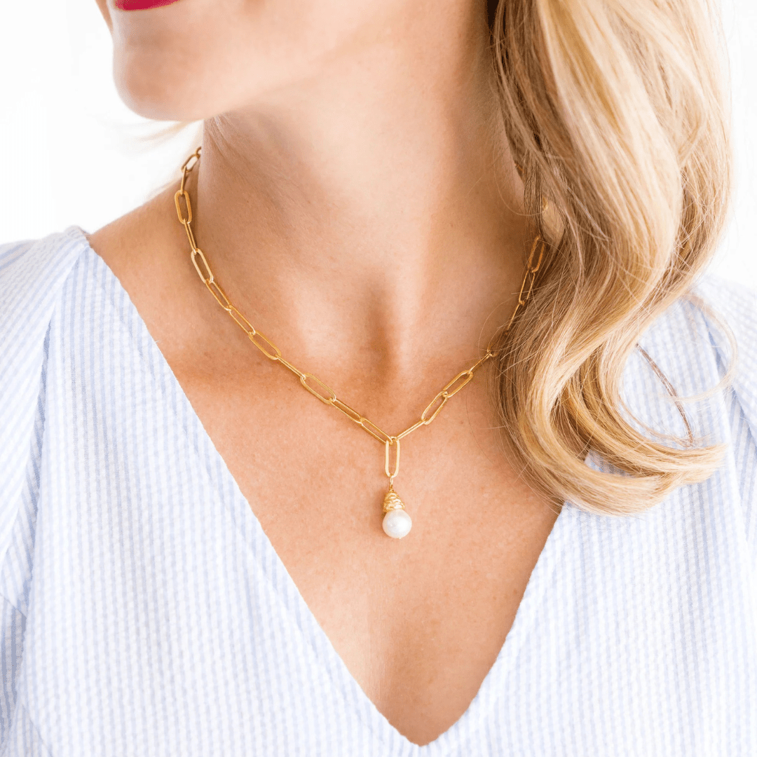 Susan Shaw Gold & Pearl Drop Paperclip Necklace - Susan Shaw