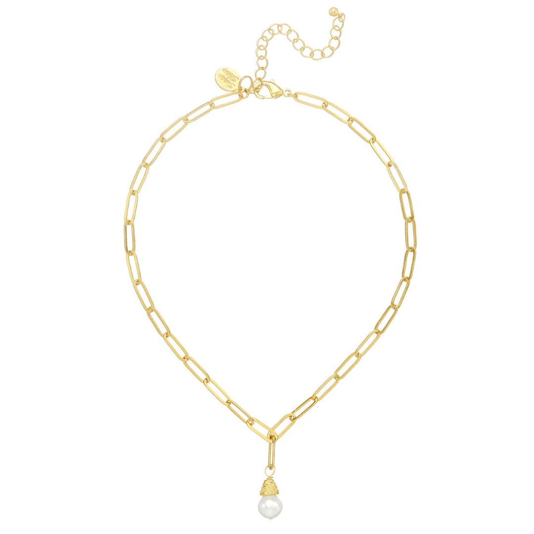 Susan Shaw Gold & Pearl Drop Paperclip Necklace - Susan Shaw