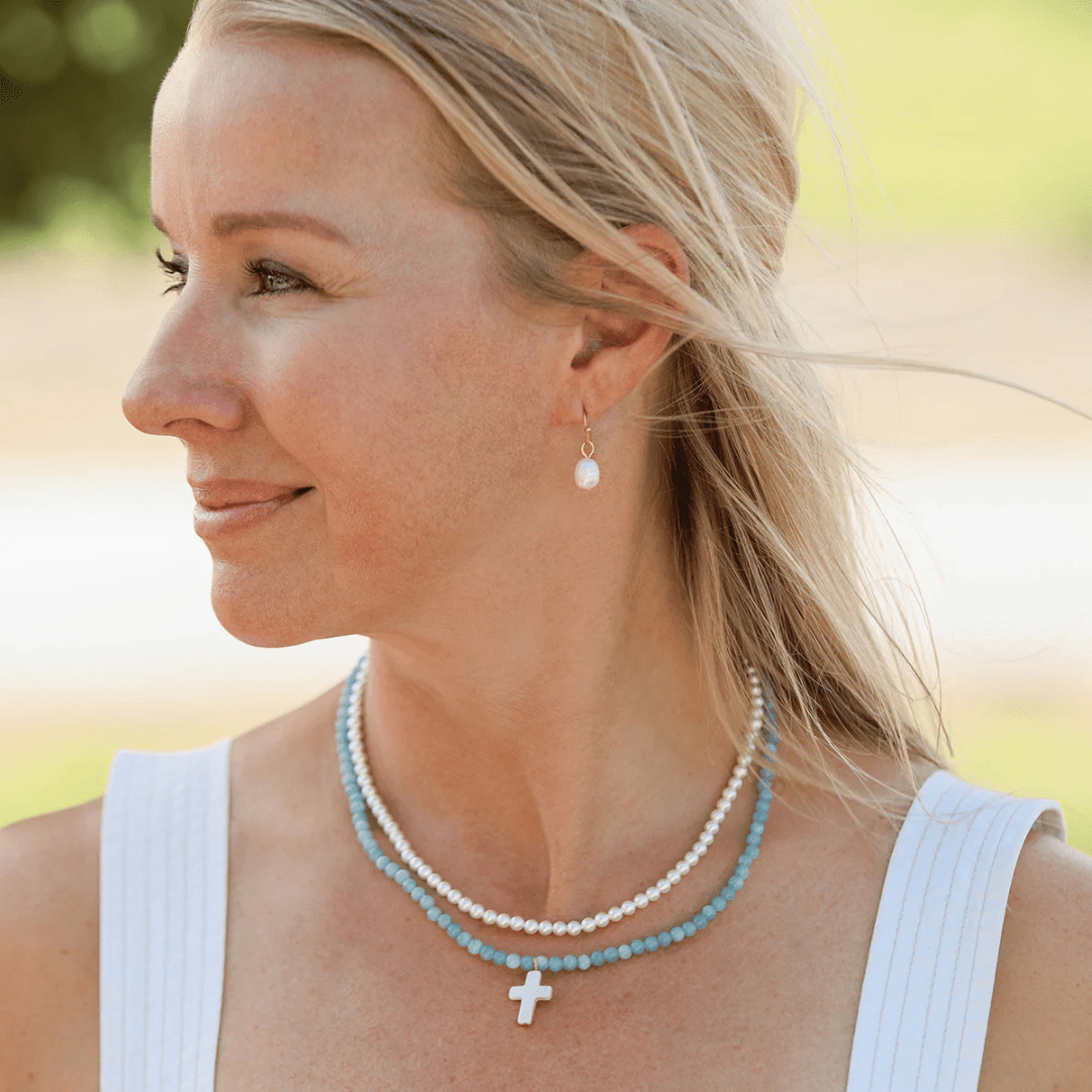 Susan Shaw Gold & Pearl Wire Earring - Susan Shaw