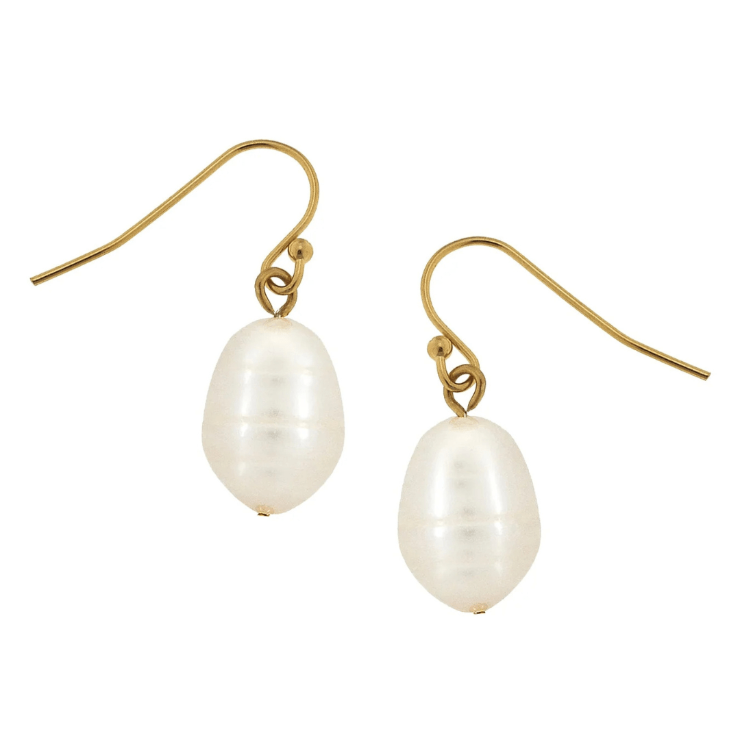 Susan Shaw Gold & Pearl Wire Earring - Susan Shaw