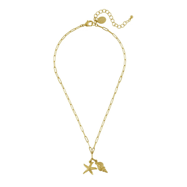 Susan Shaw Gold Starfish & Spiral Shell on Paperclip Chain Necklace - Susan Shaw