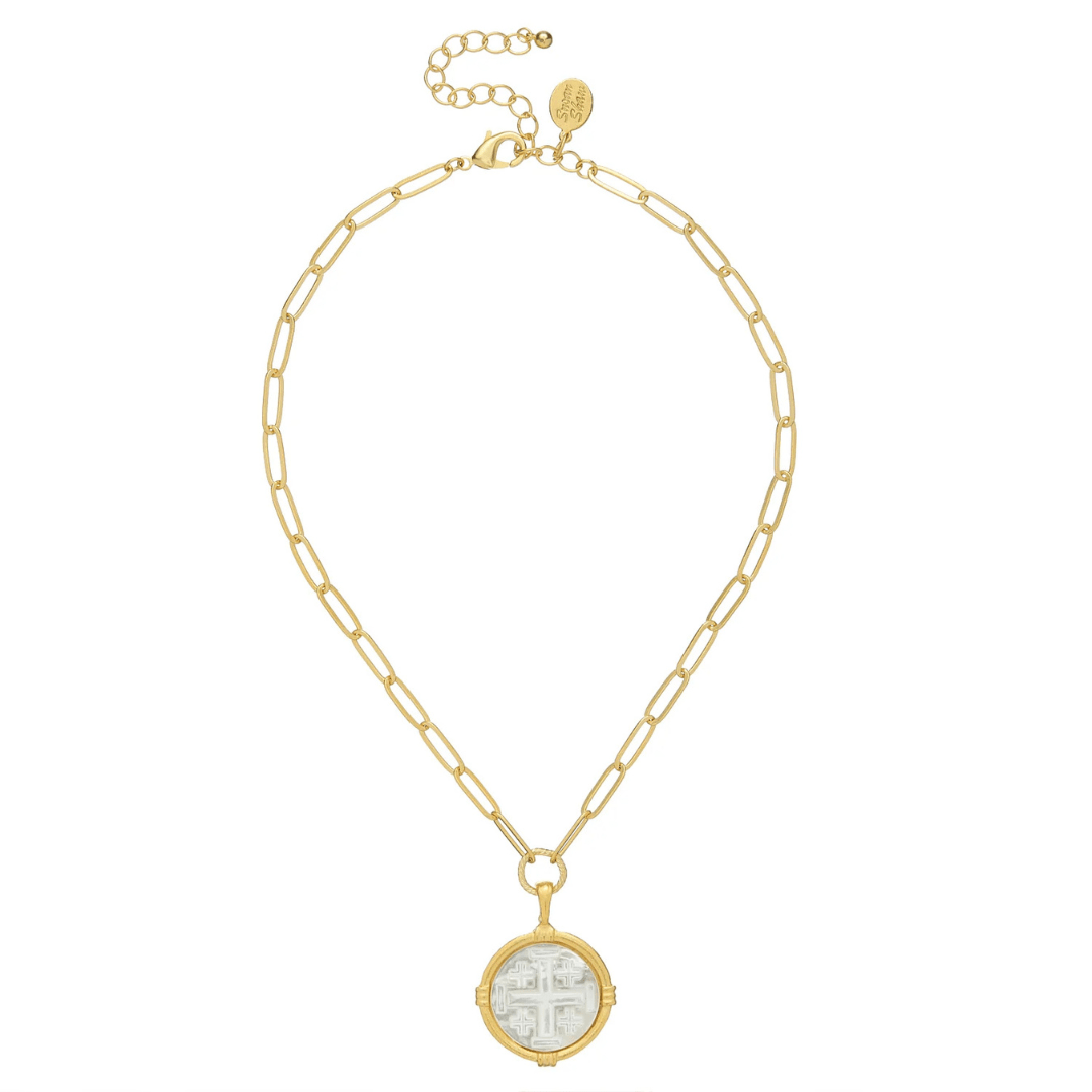 Susan Shaw Gold w/ MOP Cross on Paperclip Chain - Susan Shaw