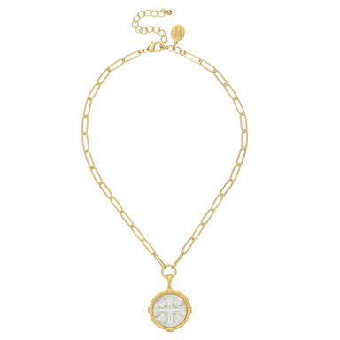 Susan Shaw Gold w/ MOP Cross on Paperclip Chain - Susan Shaw