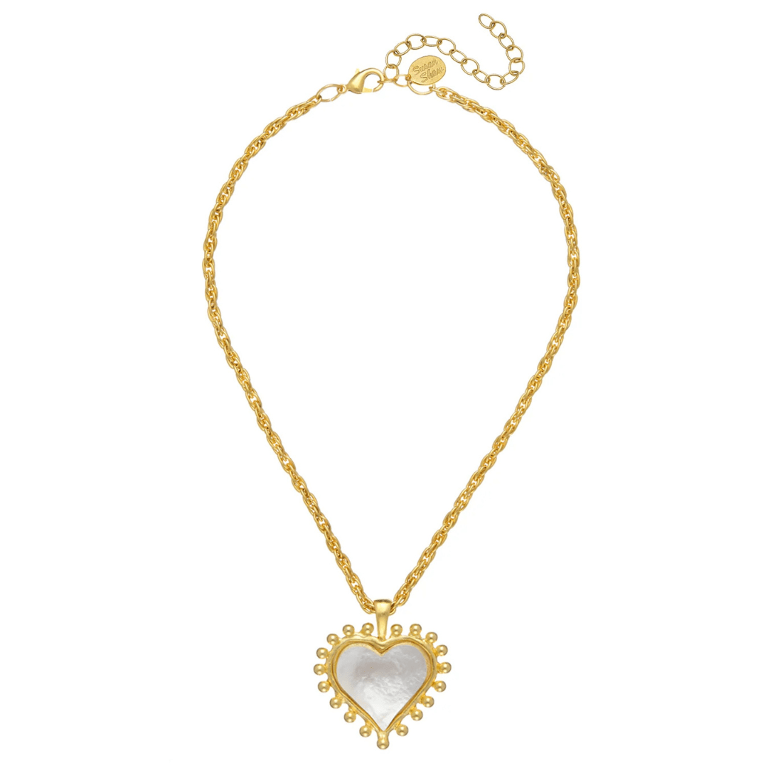 Susan Shaw Handcast Gold Mother of Pearl Heart Necklace - Susan Shaw