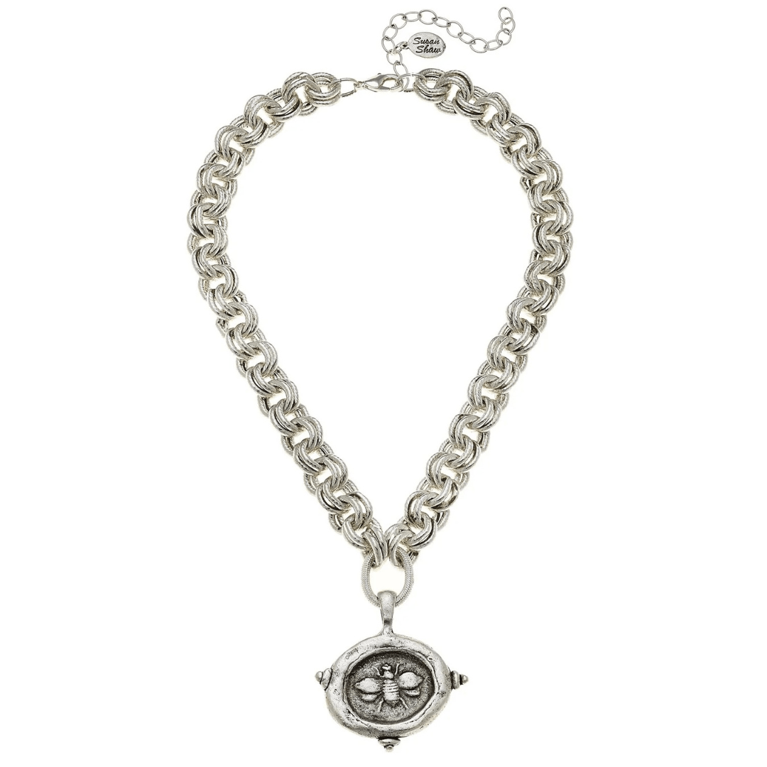 Susan Shaw Handcast Silver Bee Intaglio Necklace - Susan Shaw