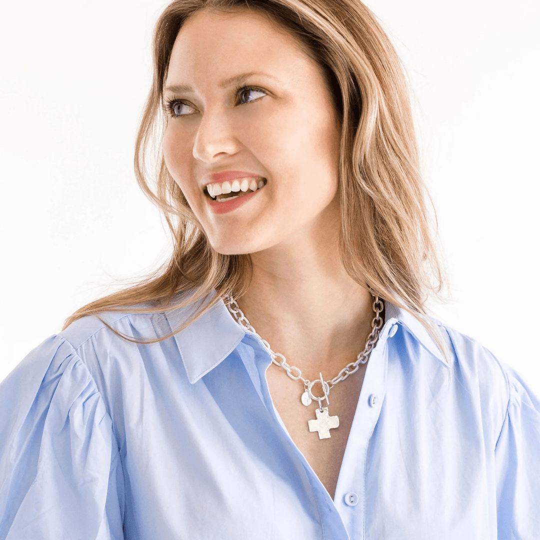Susan Shaw Handcast Silver Cross Toggle Necklace - Susan Shaw