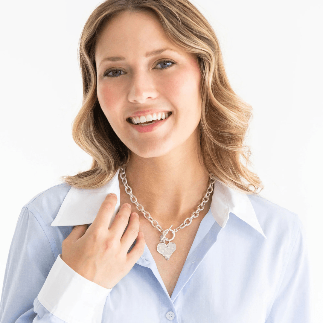 Susan Shaw Handcast Silver Heart Toggle Necklace - Susan Shaw