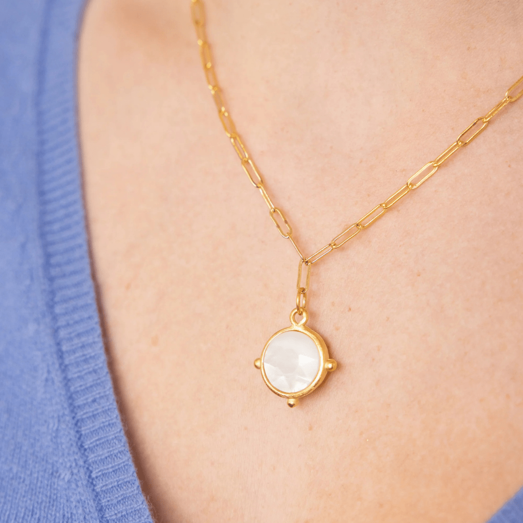 Susan Shaw Mother of Pearl Round on Paperclip Necklace - Susan Shaw