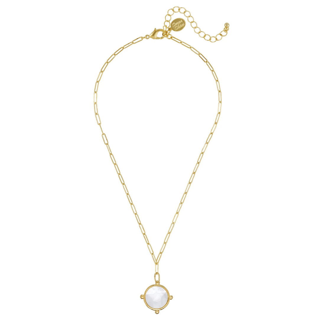 Susan Shaw Mother of Pearl Round on Paperclip Necklace - Susan Shaw