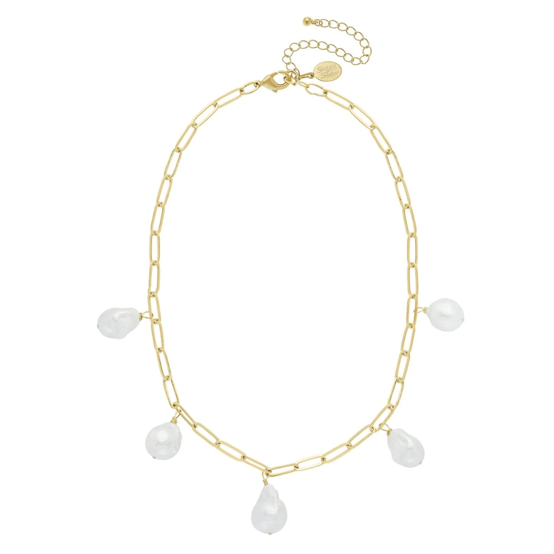 Susan Shaw Paperclip Necklace w/ Pearl - Susan Shaw