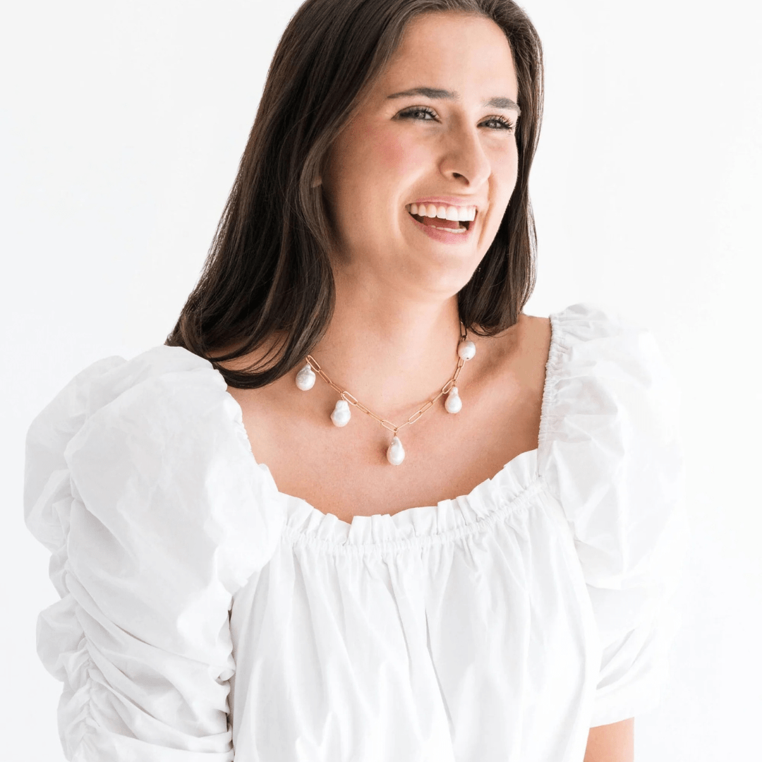 Susan Shaw Paperclip Necklace w/ Pearl - Susan Shaw