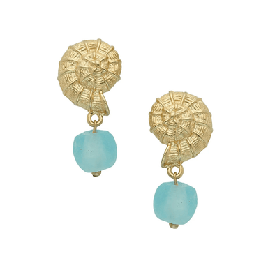 Susan Shaw Shell Drop Earrings - Gold & Aqua - Susan Shaw