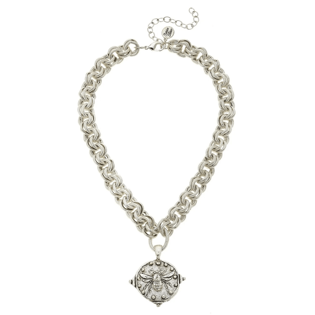 Susan Shaw Silver Double Chain Bee w/ Dot Necklace - Susan Shaw