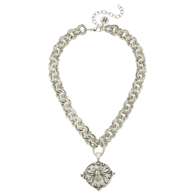 Susan Shaw Silver Double Chain Bee w/ Dot Necklace - Susan Shaw