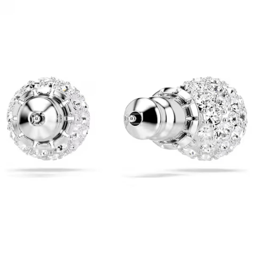 Swarovski Dextera Round Stud Earrings - White/Rhodium - Swarovski
