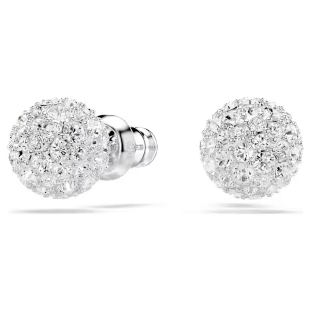 Swarovski Dextera Round Stud Earrings - White/Rhodium - Swarovski