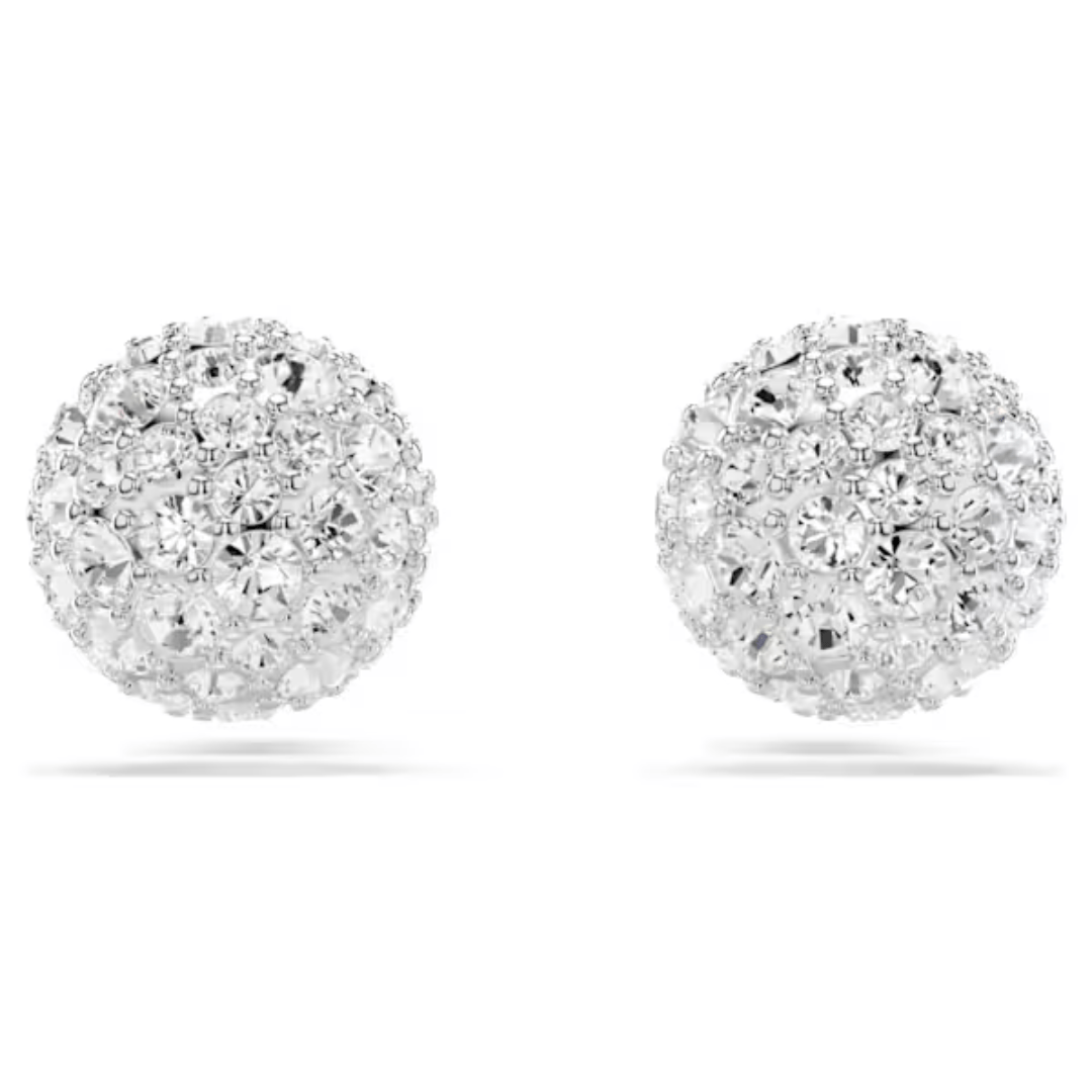 Swarovski Dextera Round Stud Earrings - White/Rhodium - Swarovski