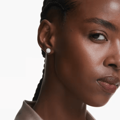 Swarovski Dextera Round Stud Earrings - White/Rhodium - Swarovski