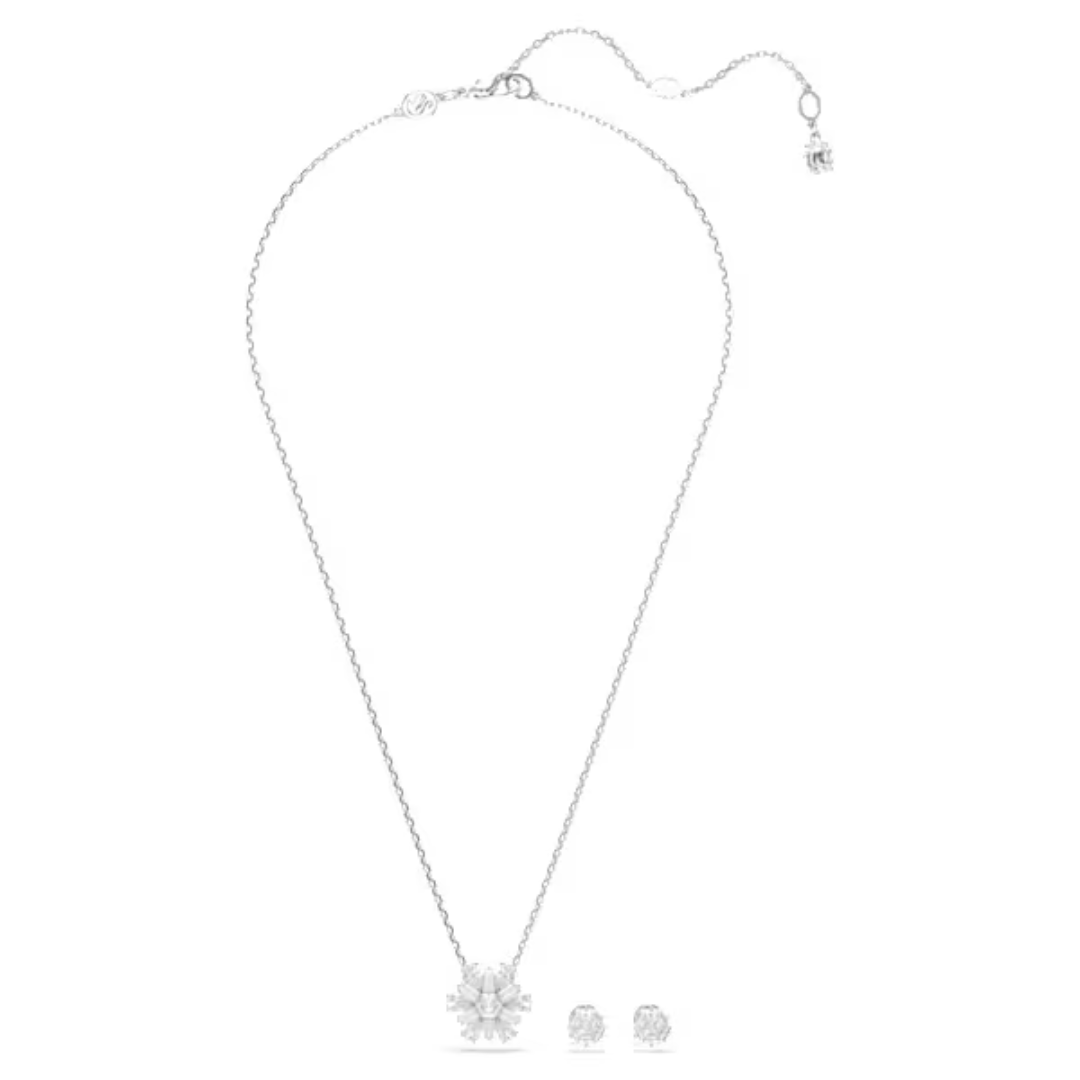 Swarovski Idyllia Snowflake Earrings and Necklace Set - White/Rhodium - Swarovski