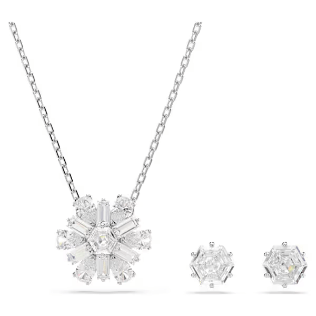 Swarovski Idyllia Snowflake Earrings and Necklace Set - White/Rhodium - Swarovski