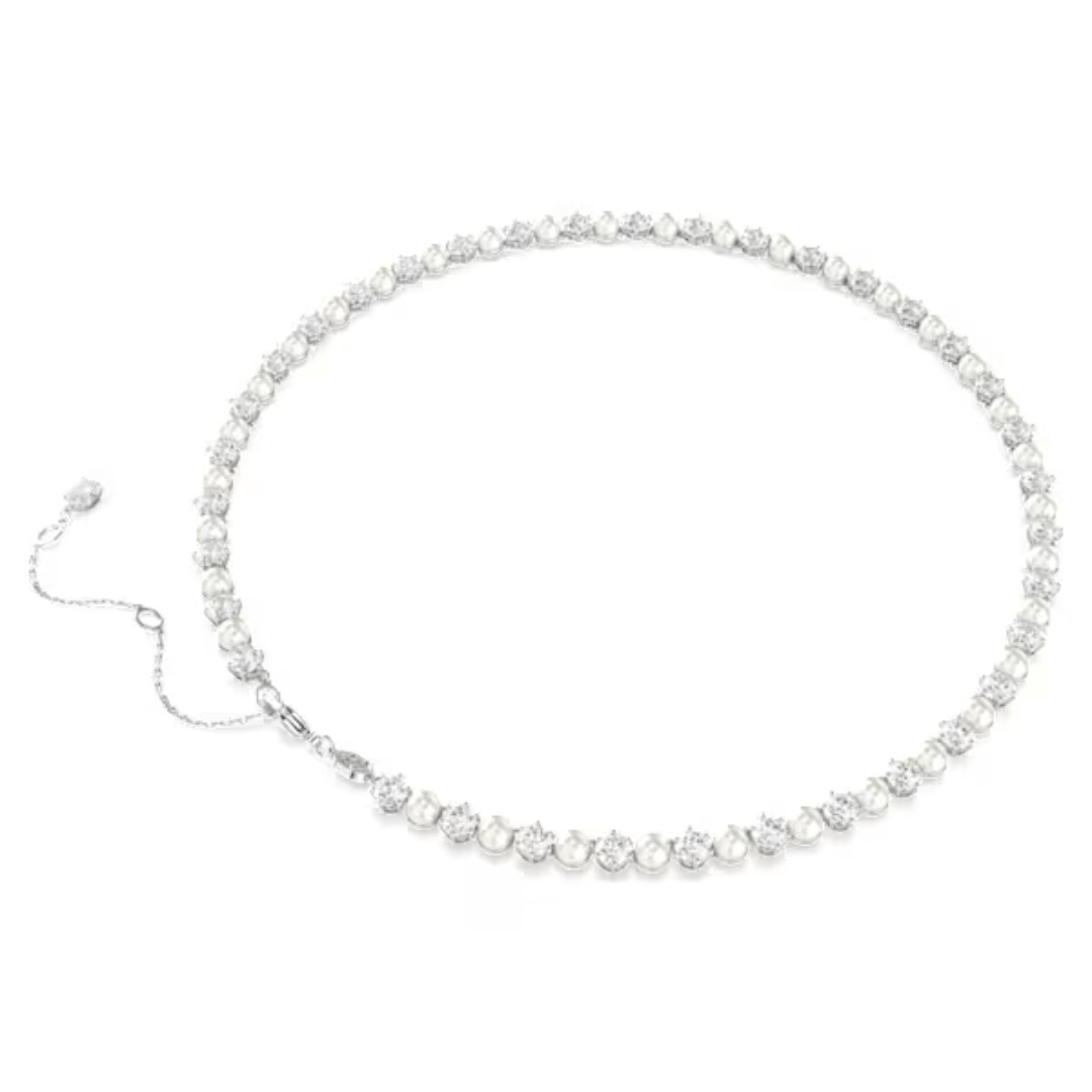 Swarovski Matrix 5mm Tennis Necklace - Crystal/Pearl/Rhodium - Swarovski