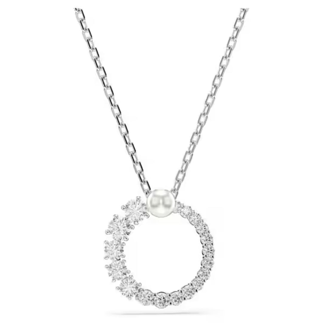 Swarovski Matrix Circle Pendant - Pearl/Crystal/Rhodium - Swarovski