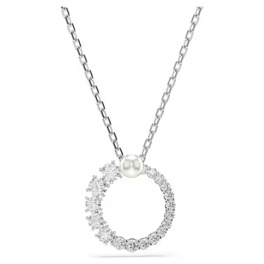 Swarovski Matrix Circle Pendant - Pearl/Crystal/Rhodium - Swarovski