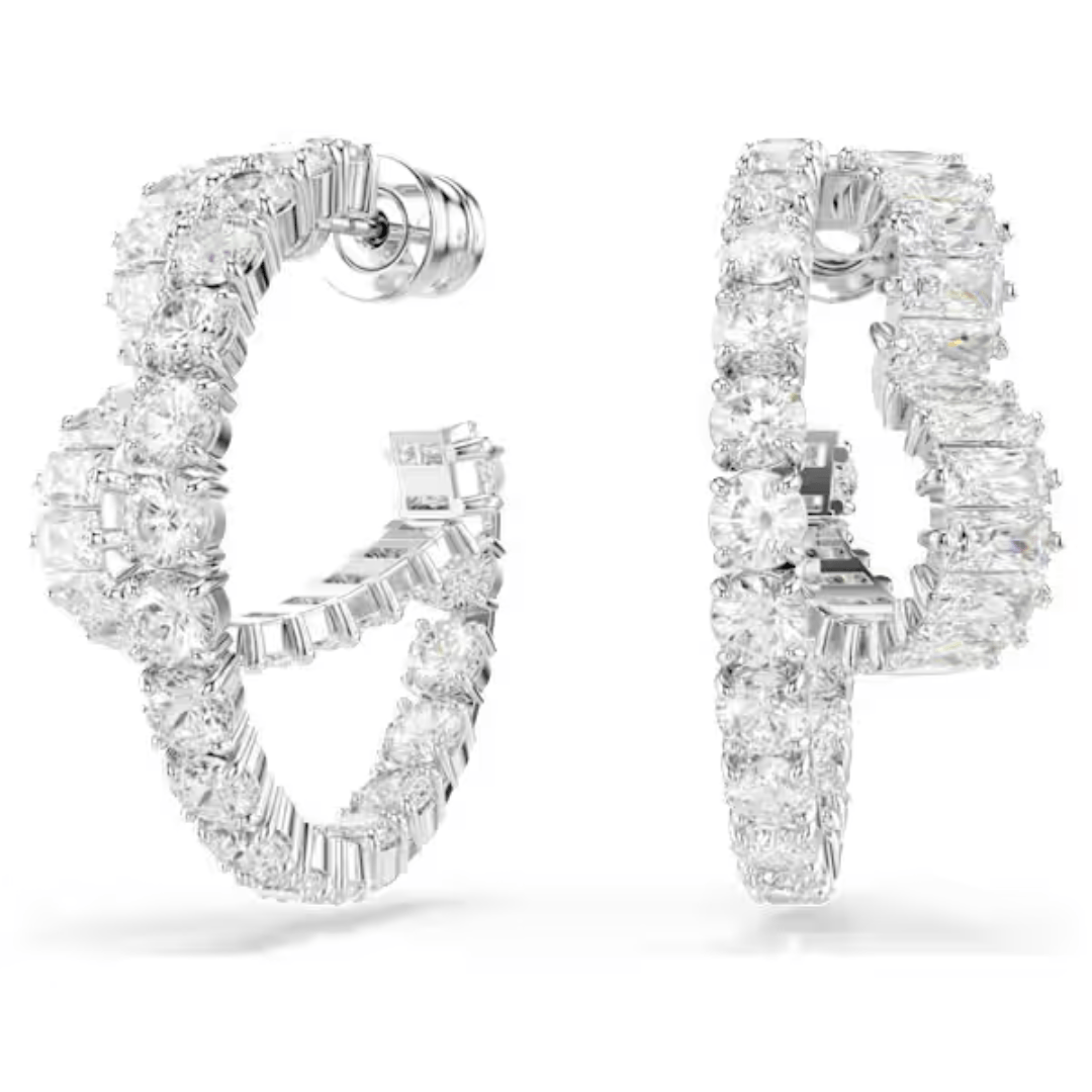 Swarovski Matrix Heart & Circle Hoop Earrings - White/Rhodium - Swarovski