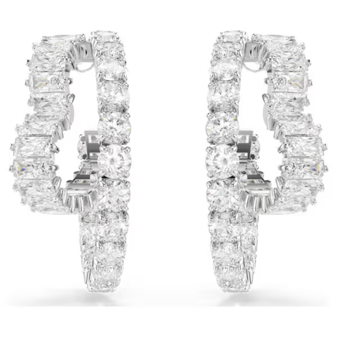 Swarovski Matrix Heart & Circle Hoop Earrings - White/Rhodium - Swarovski