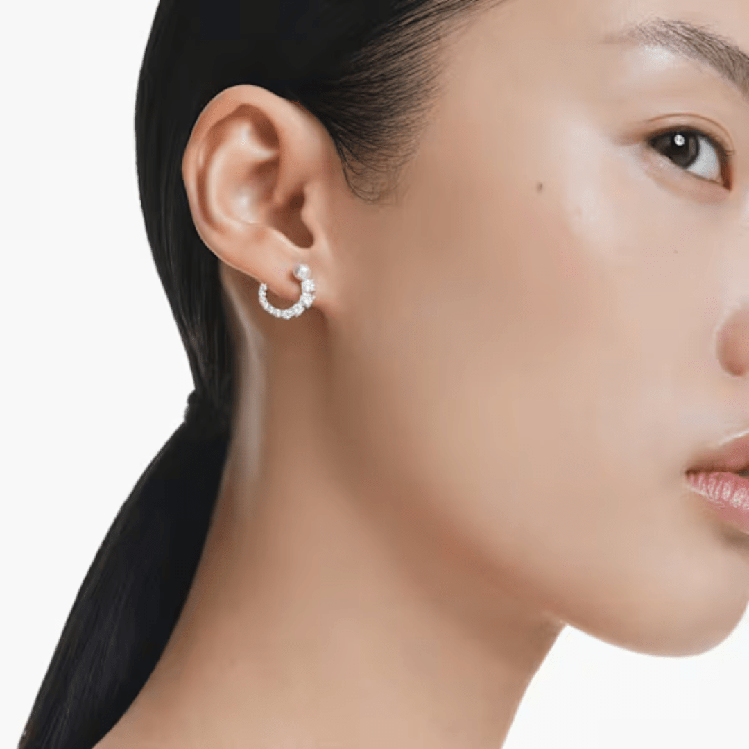 Swarovski Matrix Hoop Earrings - Crystal/Pearl/Rhodium - Swarovski