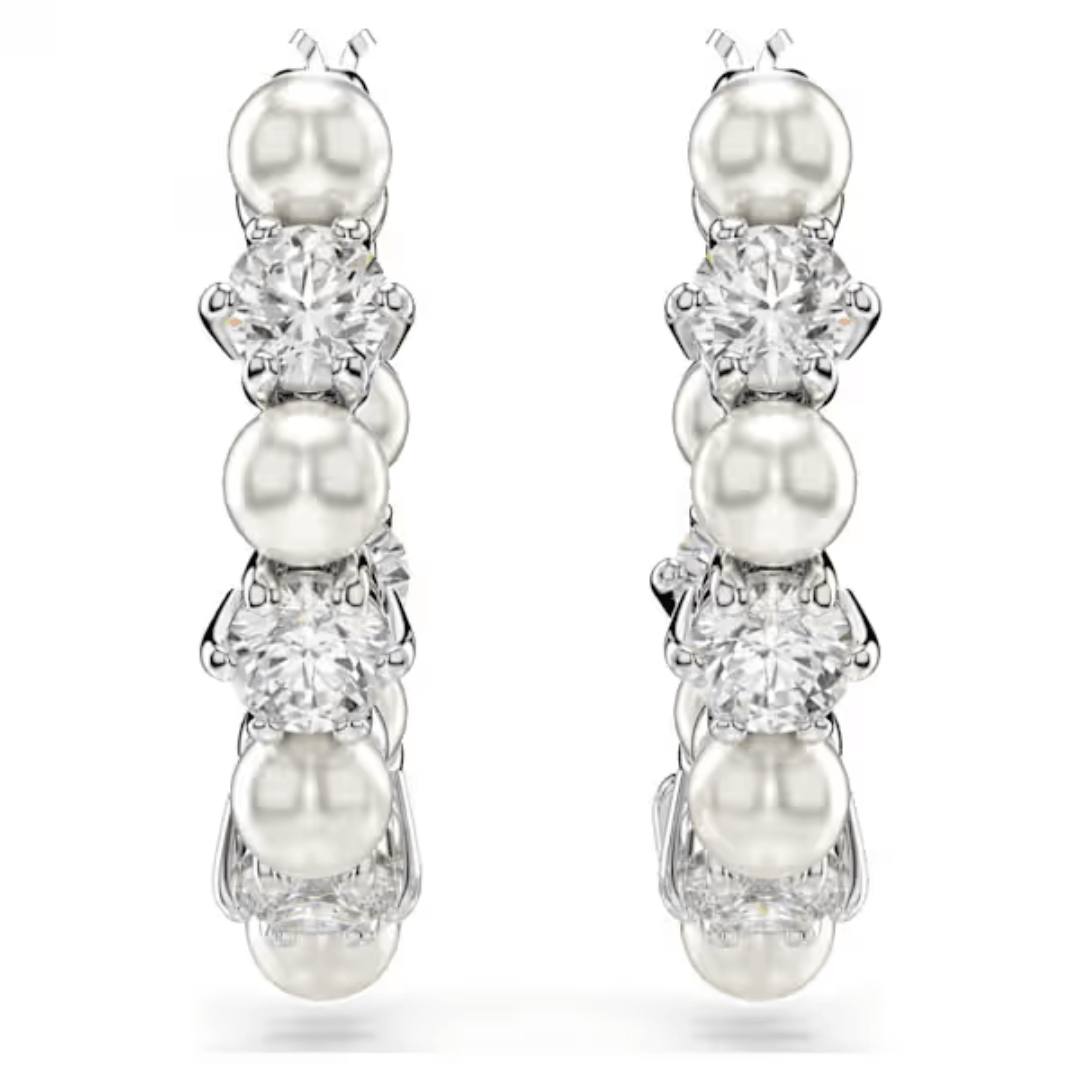 Swarovski Matrix Hoop Earrings - Crystal/Pearl/Rhodium - Swarovski