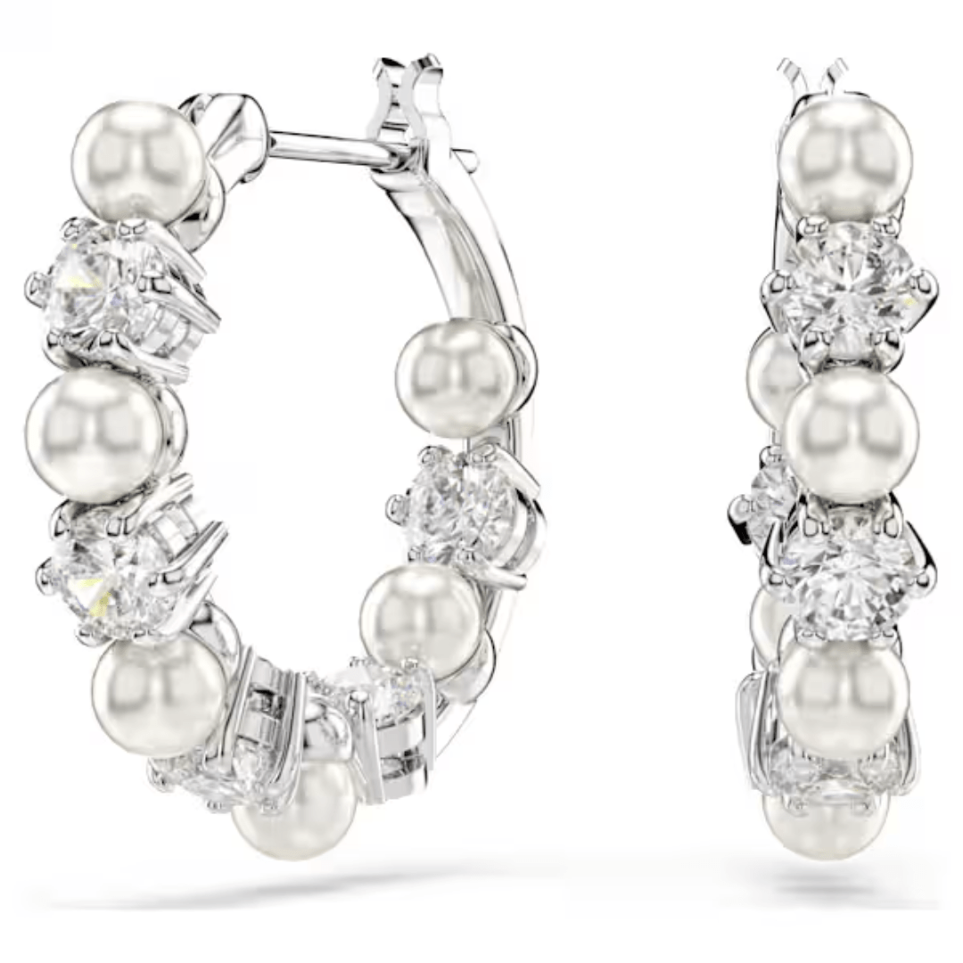 Swarovski Matrix Hoop Earrings - Crystal/Pearl/Rhodium - Swarovski