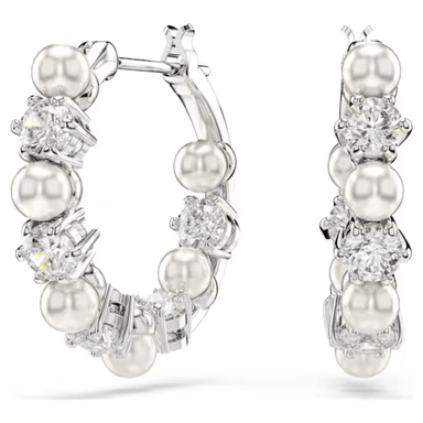 Swarovski Matrix Hoop Earrings - Crystal/Pearl/Rhodium - Swarovski
