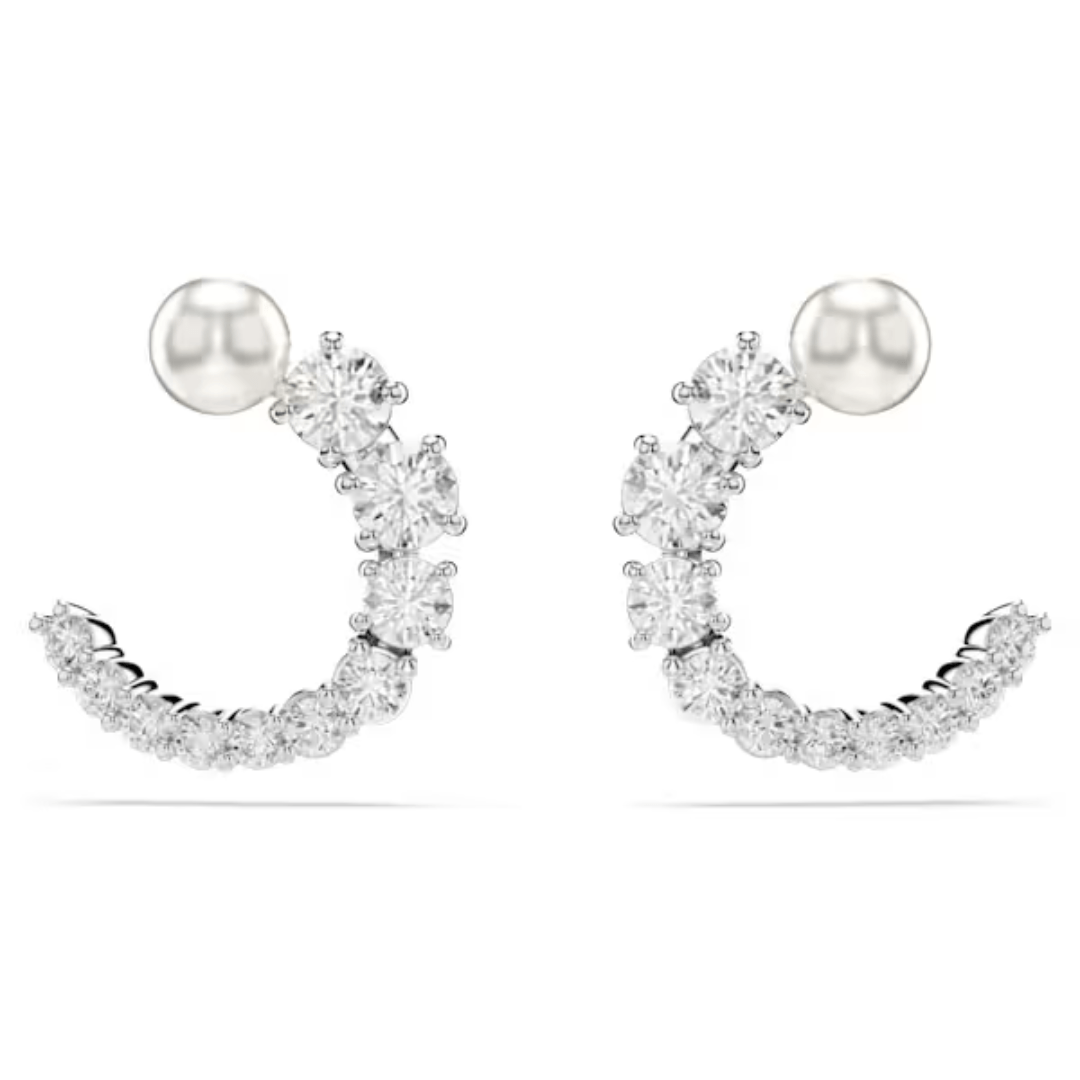 Swarovski Matrix Hoop Earrings - Crystal/Pearl/Rhodium - Swarovski