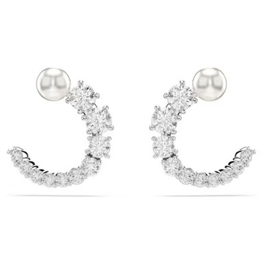 Swarovski Matrix Hoop Earrings - Crystal/Pearl/Rhodium - Swarovski