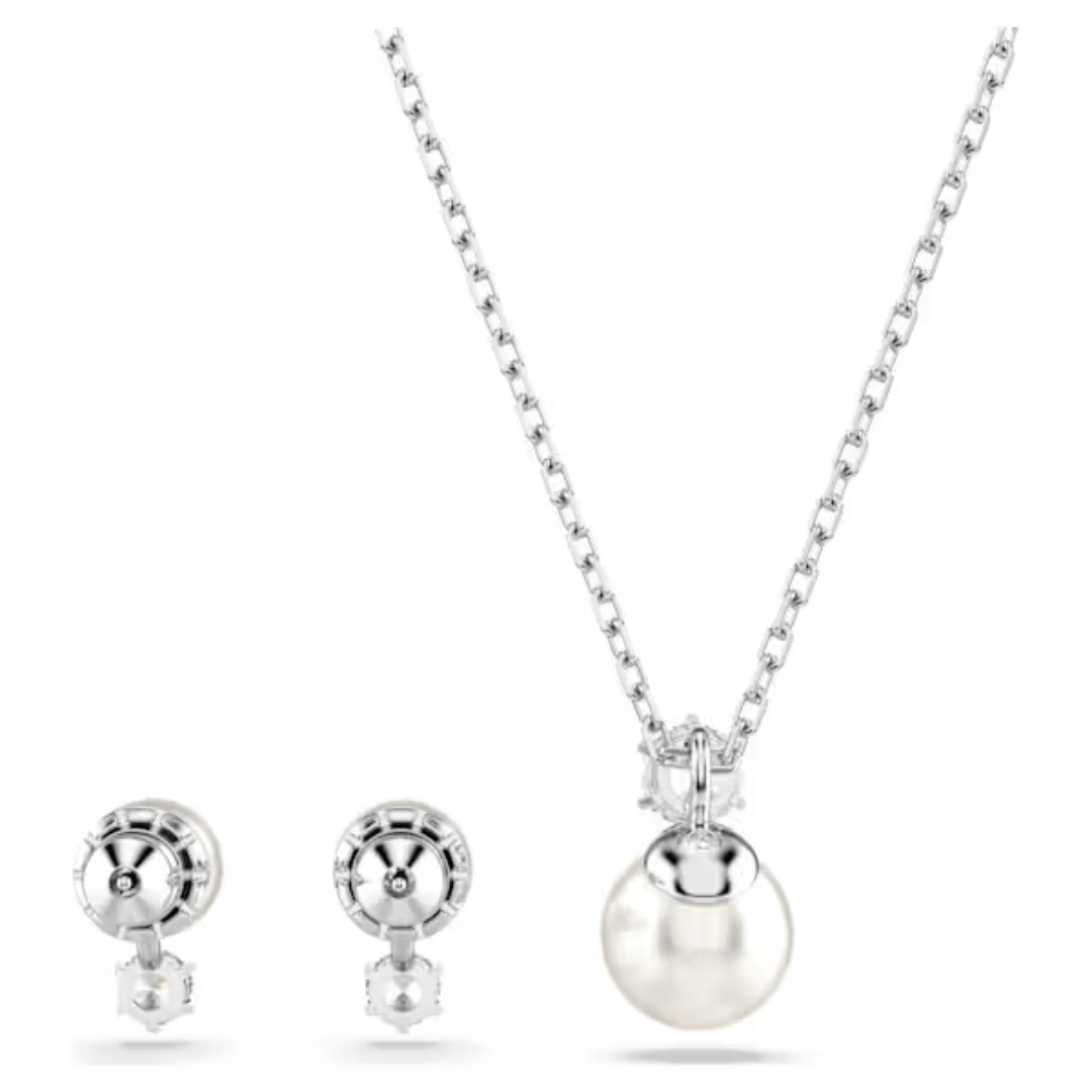 Swarovski Matrix Necklace and Earring Set - Pearl/Crystal/Rhodium - Swarovski
