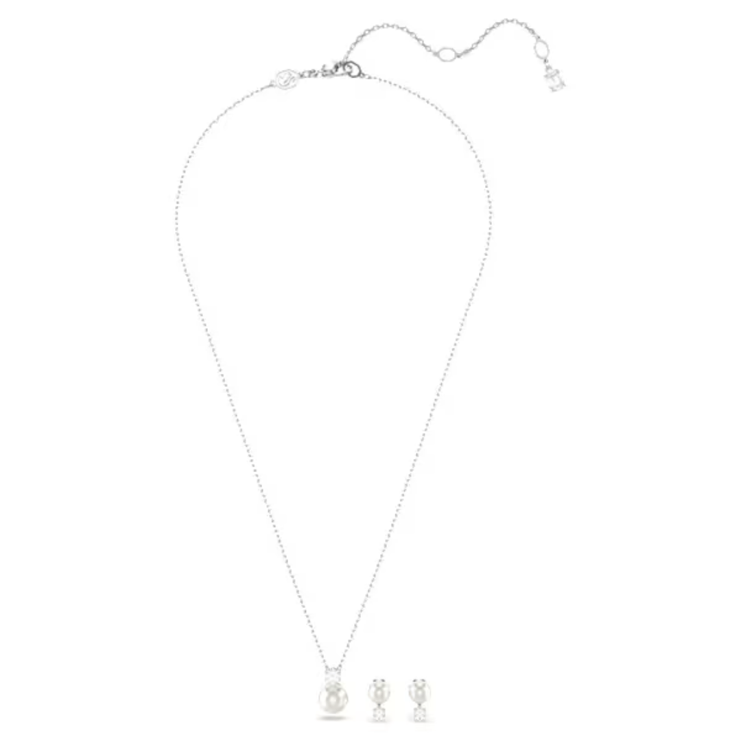 Swarovski Matrix Necklace and Earring Set - Pearl/Crystal/Rhodium - Swarovski