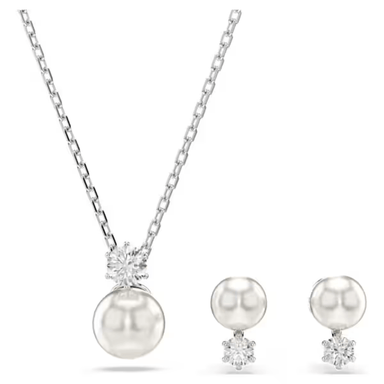 Swarovski Matrix Necklace and Earring Set - Pearl/Crystal/Rhodium - Swarovski