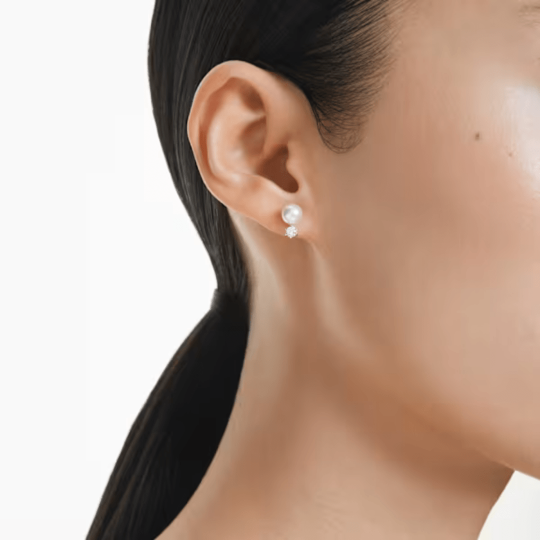 Swarovski Matrix Stud Earrings - Crystal/Pearl/Rhodium - Swarovski