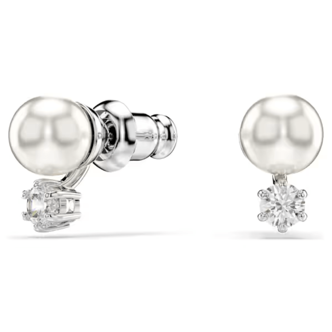 Swarovski Matrix Stud Earrings - Crystal/Pearl/Rhodium - Swarovski