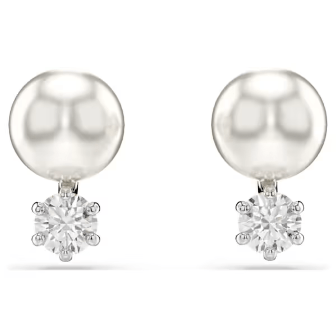Swarovski Matrix Stud Earrings - Crystal/Pearl/Rhodium - Swarovski