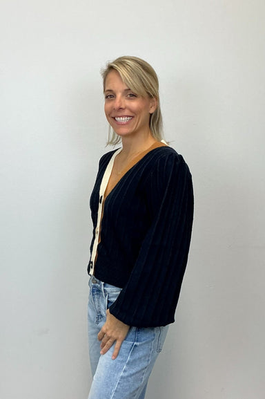 THML Balloon Sleeve Knit Cardigan - Navy - THML Clothing