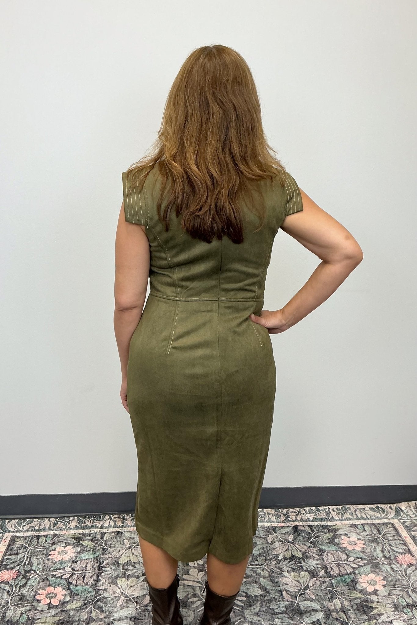 THML Suede Dress - Olive - THML Clothing