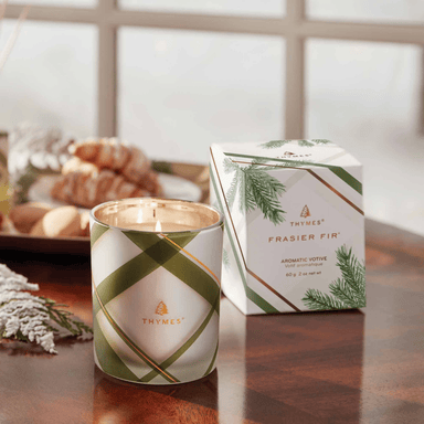 Thymes Frasier Fir Frosted Plaid Votive Candle - Thymes