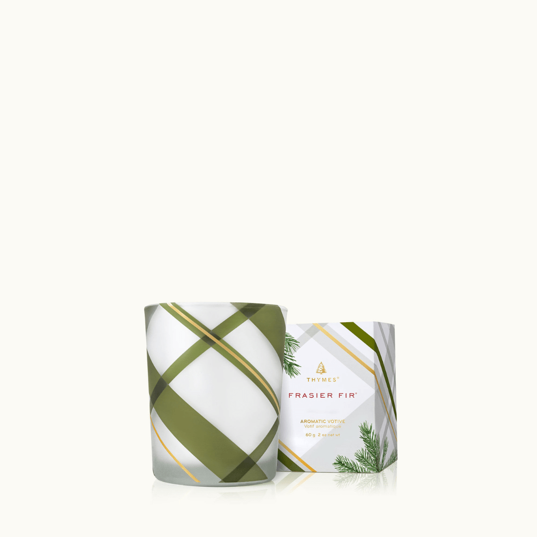 Thymes Frasier Fir Frosted Plaid Votive Candle - Thymes