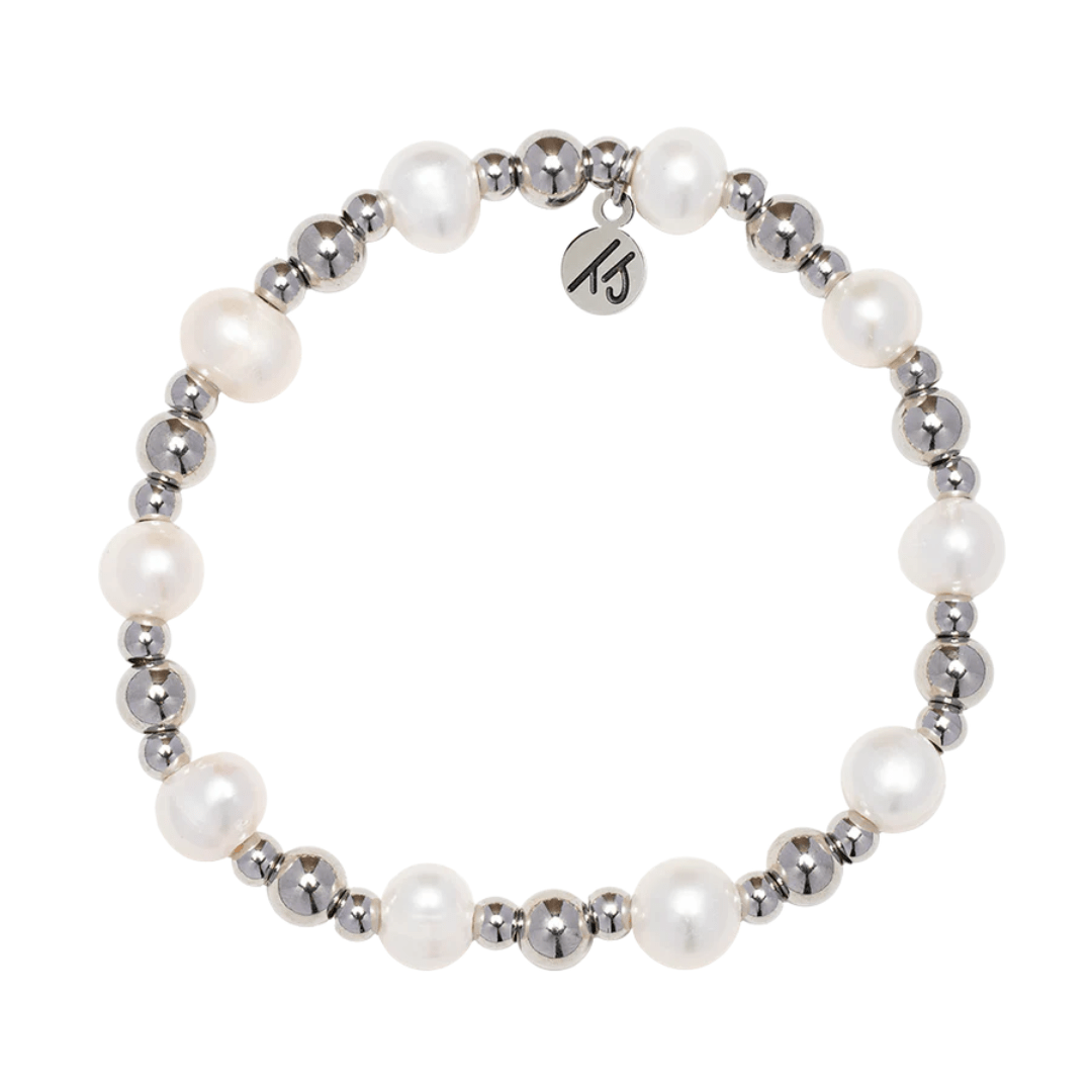 T.Jazelle Day by Day Silver Charm Bracelet - Pearl - T. Jazelle