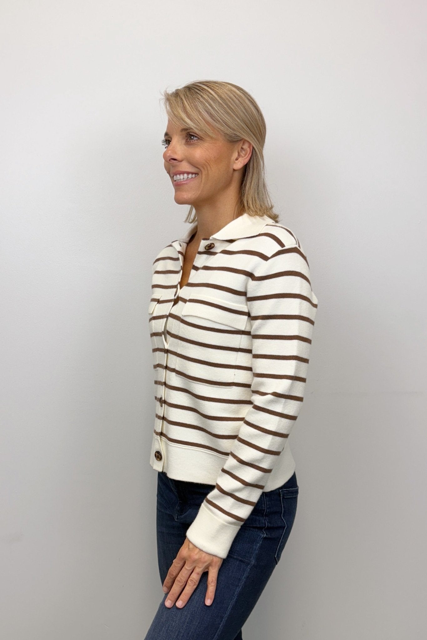 Tribal Collared Sweater Cardigan w/ Pockets - Moonstone - Tribal Sportswear