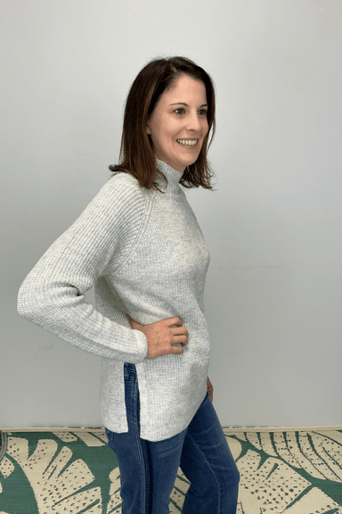 Tribal Mock Neck Tunic Sweater with Side Slits - Cream - Tribal Sportswear